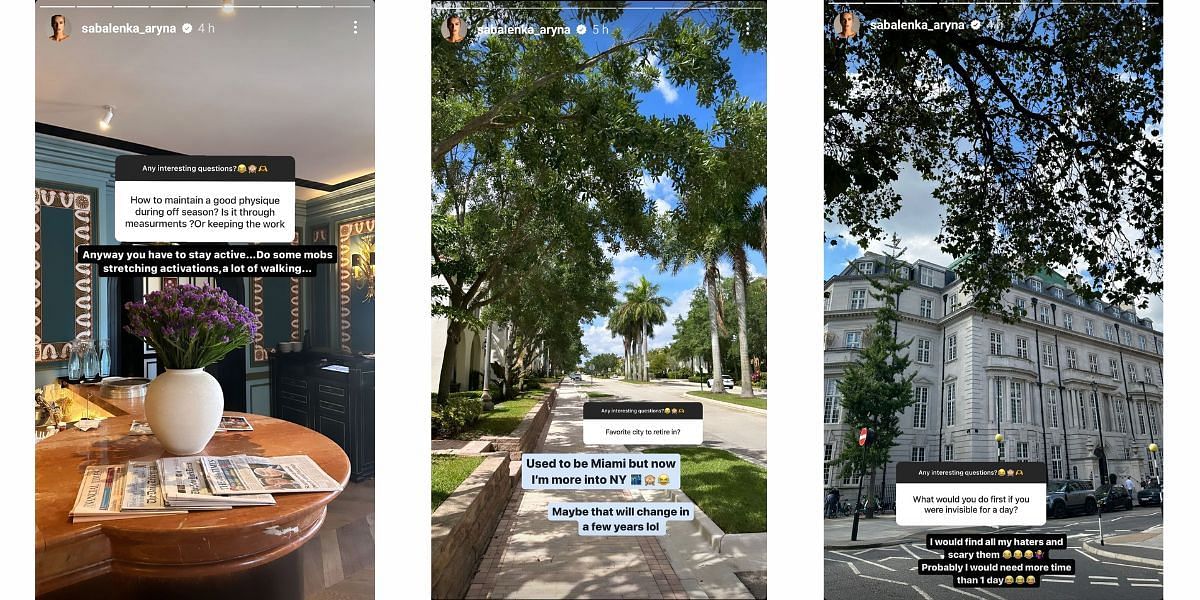 Aryna Sabalenka's stories on Instagram.